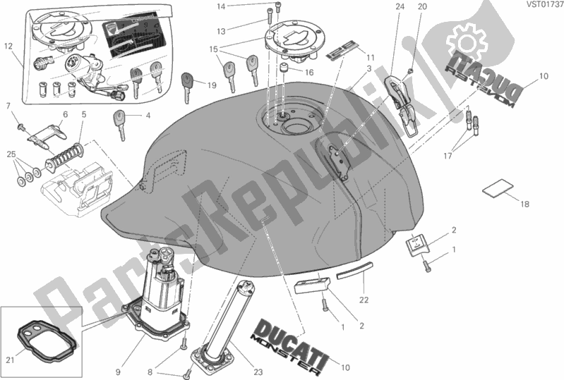 All parts for the 032 - Fuel Tank of the Ducati Monster 821 2020