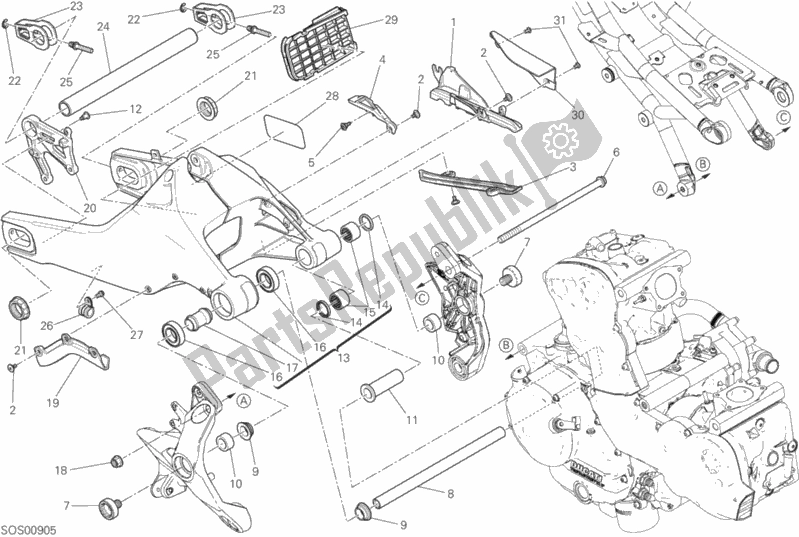 Alle onderdelen voor de 28a - Achterste Zwenkarm van de Ducati Monster 821 2020