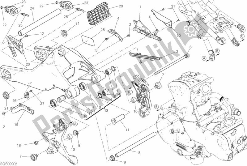 Alle onderdelen voor de 28a - Achterste Zwenkarm van de Ducati Monster 821 2020