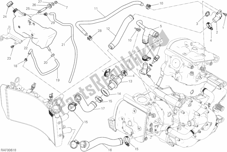 All parts for the Cooling System of the Ducati Monster 821 2020
