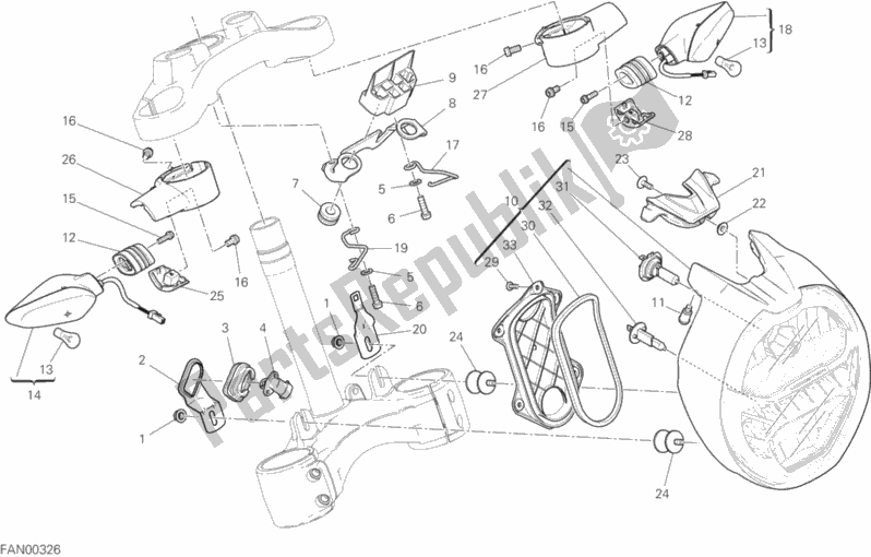 All parts for the Headlight of the Ducati Monster 821 2020