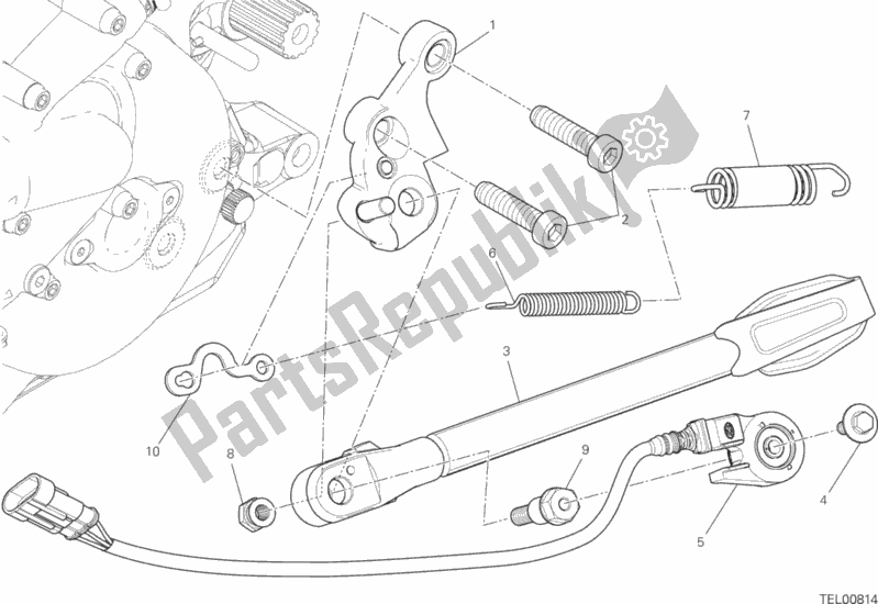 Alle onderdelen voor de Zij Stand van de Ducati Monster 821 2020
