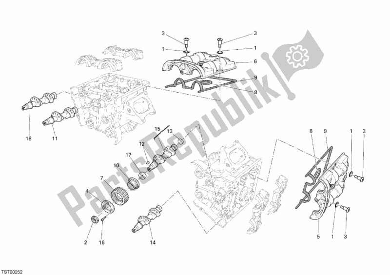 Alle onderdelen voor de Nokkenas van de Ducati Superbike 848 2008