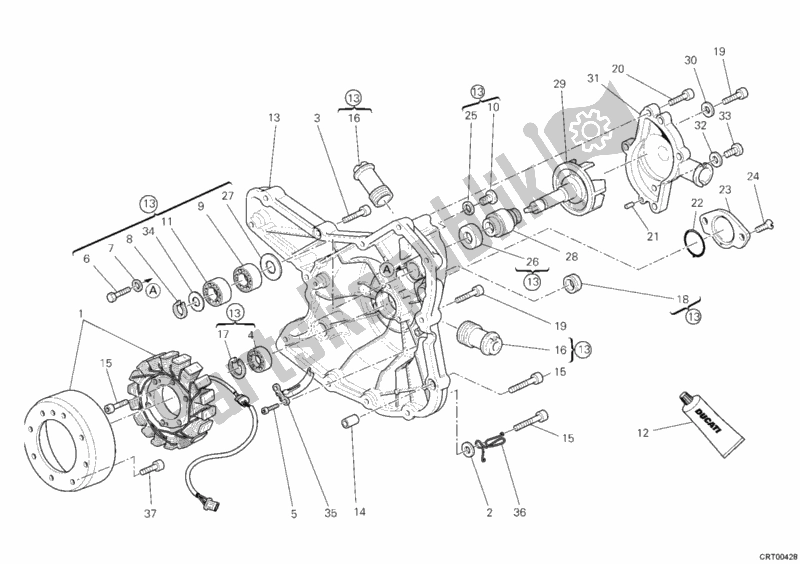 Alle onderdelen voor de Generatorafdekking - Waterpomp van de Ducati Superbike 848 2008