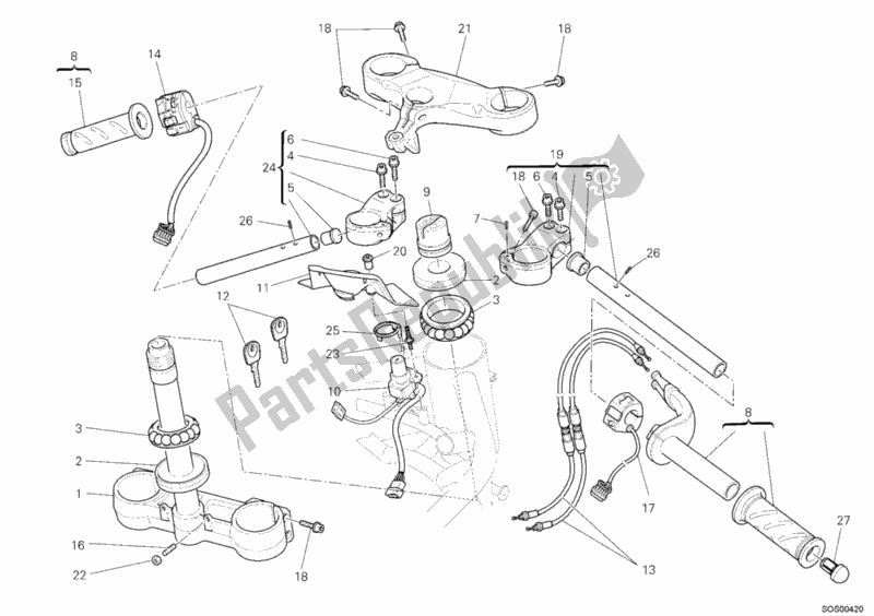 Alle onderdelen voor de Stuur van de Ducati Superbike 848 2008