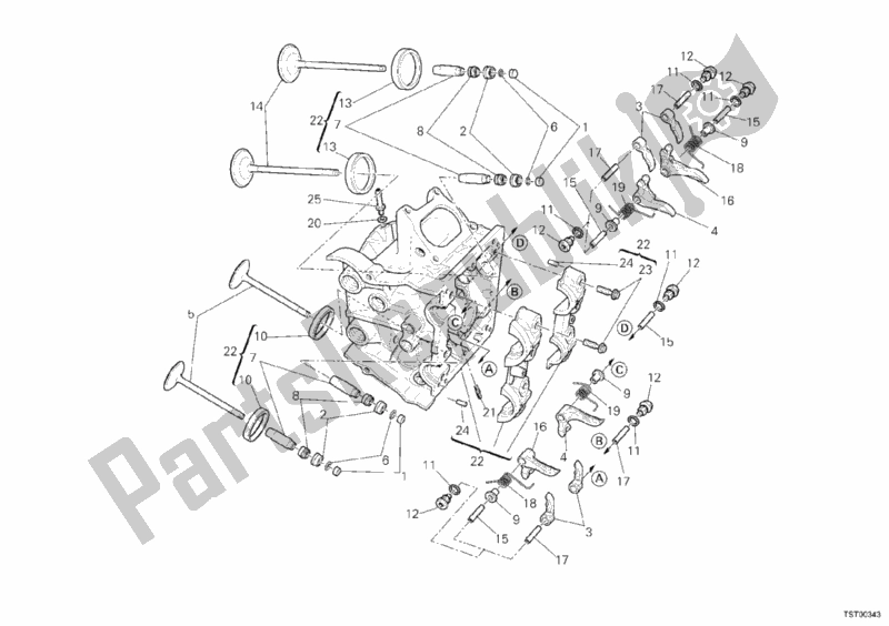 Alle onderdelen voor de Horizontale Cilinderkop van de Ducati Superbike 848 2008