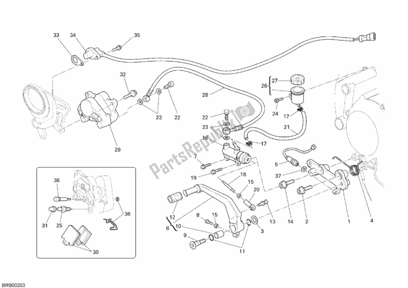 Alle onderdelen voor de Achter Remsysteem van de Ducati Superbike 848 2008