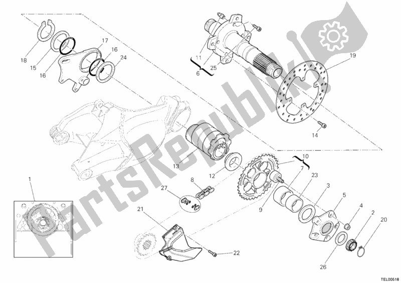 Alle onderdelen voor de Achterwiel As van de Ducati Superbike 848 2008