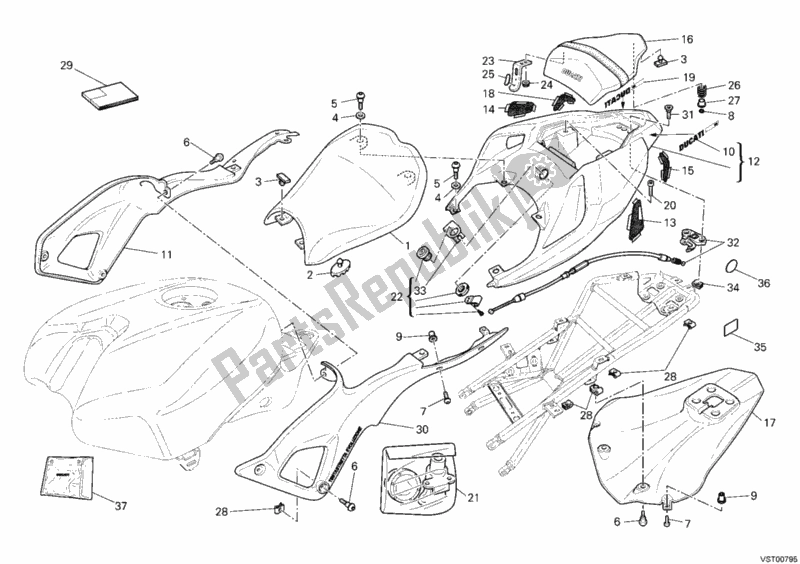 Alle onderdelen voor de Stoel van de Ducati Superbike 848 2008