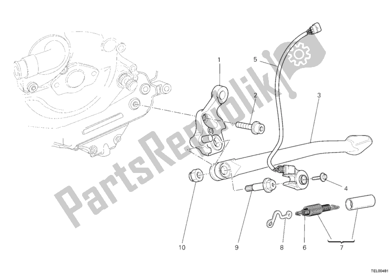 Alle onderdelen voor de Zij Stand van de Ducati Superbike 848 2008