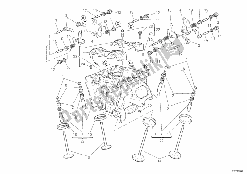 Alle onderdelen voor de Verticale Cilinderkop van de Ducati Superbike 848 2008