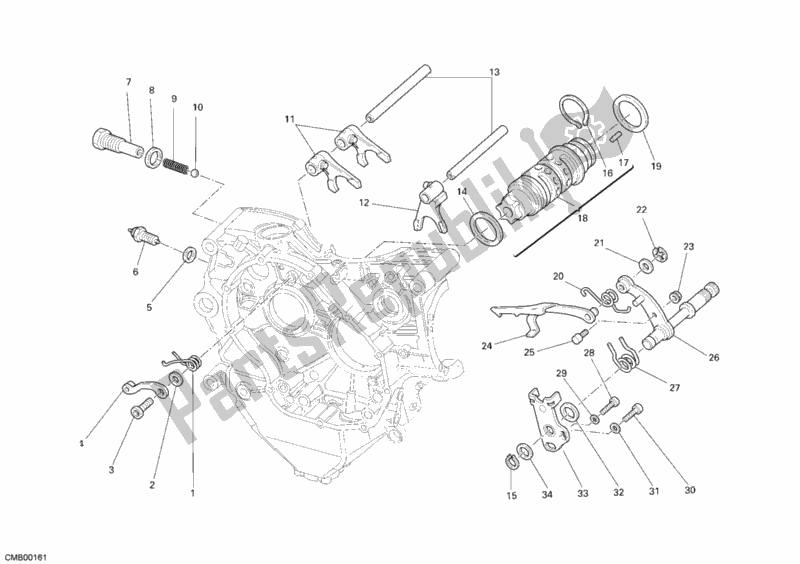 Alle onderdelen voor de Schakelnok - Vork van de Ducati Superbike 848 2009