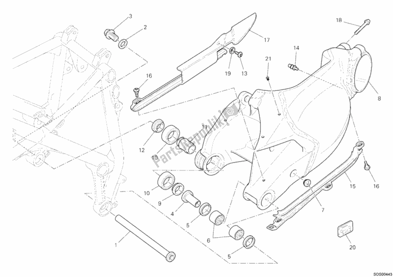 All parts for the Swing Arm of the Ducati Superbike 848 2009