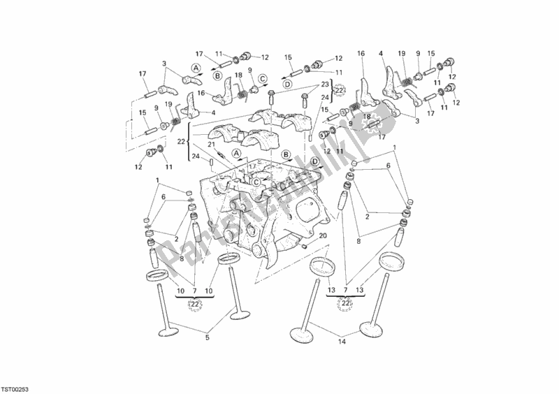 All parts for the Vertical Cylinder Head of the Ducati Superbike 848 2009