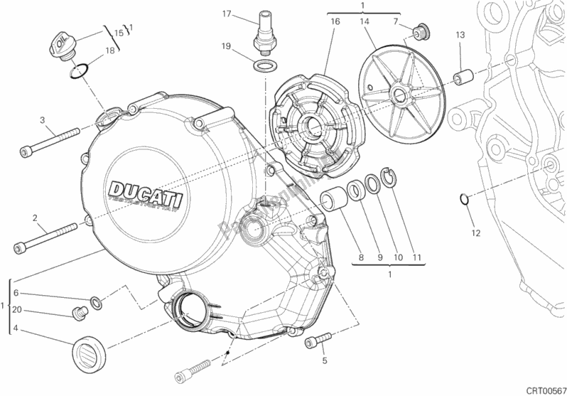 All parts for the Clutch Cover of the Ducati Streetfighter 848 2012