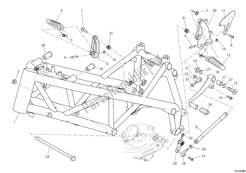 All parts for the Frame of the Ducati Streetfighter 848 2012