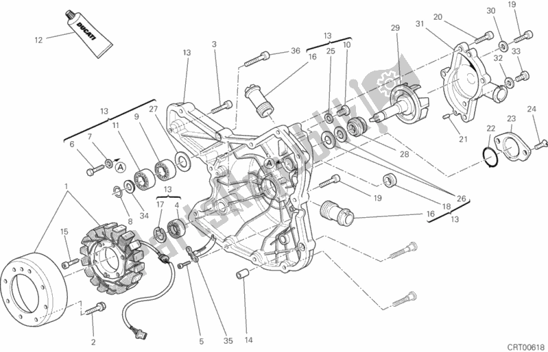 Alle onderdelen voor de Generatorafdekking - Waterpomp van de Ducati Streetfighter 848 2012