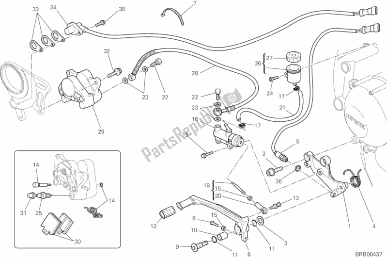 Alle onderdelen voor de Achter Remsysteem van de Ducati Streetfighter 848 2012