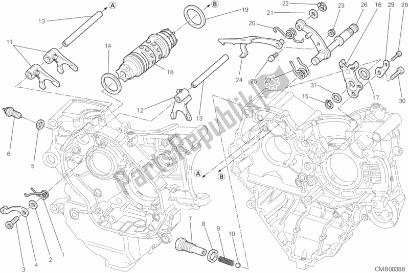 Alle onderdelen voor de Schakelnok - Vork van de Ducati Streetfighter 848 2012