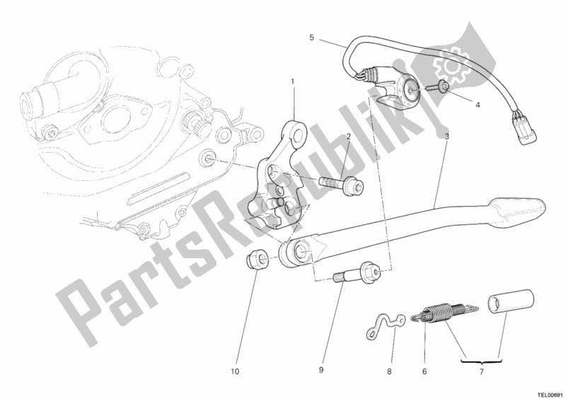 Alle onderdelen voor de Zij Stand van de Ducati Streetfighter 848 2012