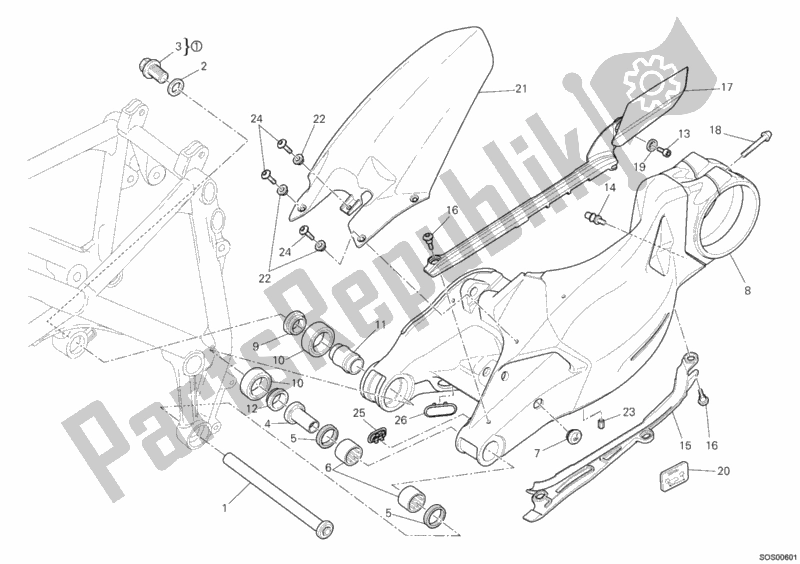 All parts for the Swing Arm of the Ducati Streetfighter 848 2012