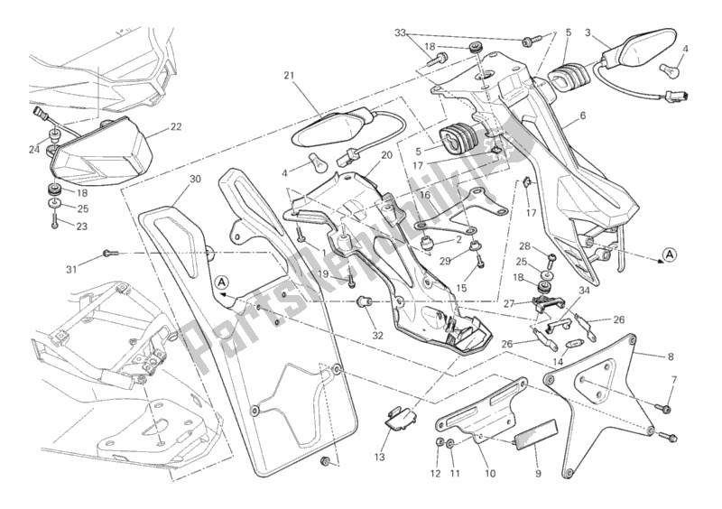 Alle onderdelen voor de Achterlicht Aus van de Ducati Streetfighter 848 2012