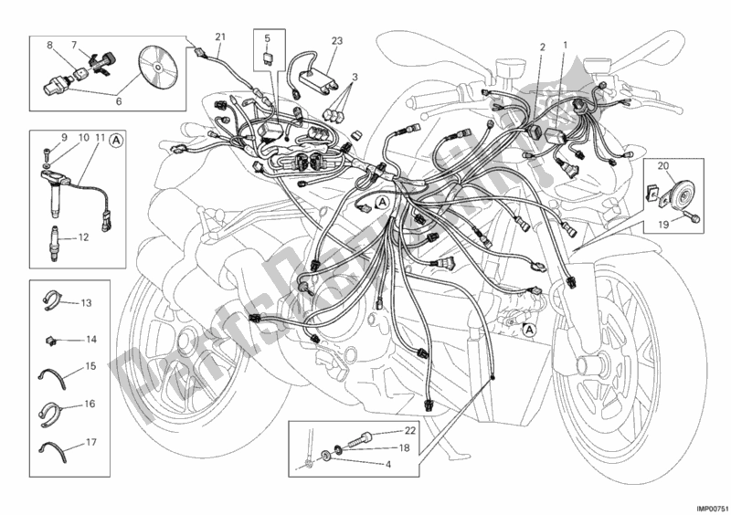 Tutte le parti per il Cablaggio Elettrico del Ducati Streetfighter 848 2012