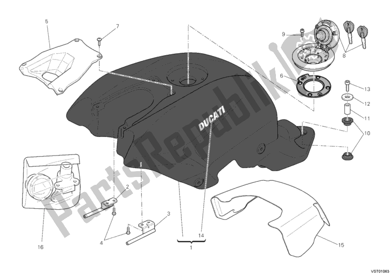 Alle onderdelen voor de 032 - Brandstoftank van de Ducati Streetfighter 848 2013