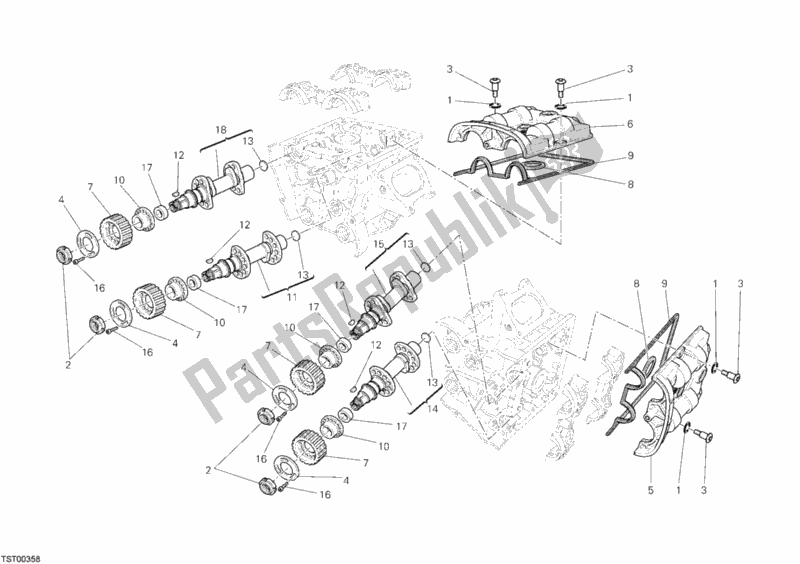 Alle onderdelen voor de Nokkenas van de Ducati Streetfighter 848 2013
