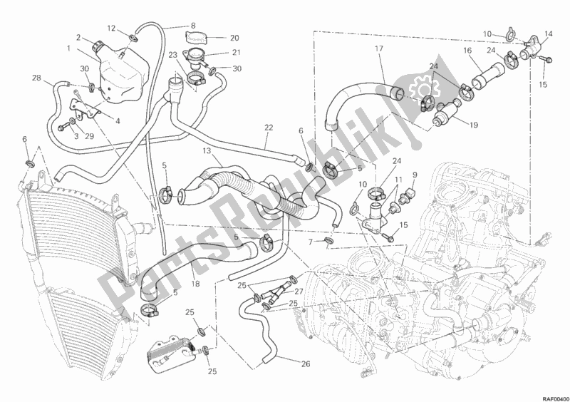 All parts for the Cooling Circuit of the Ducati Streetfighter 848 2013
