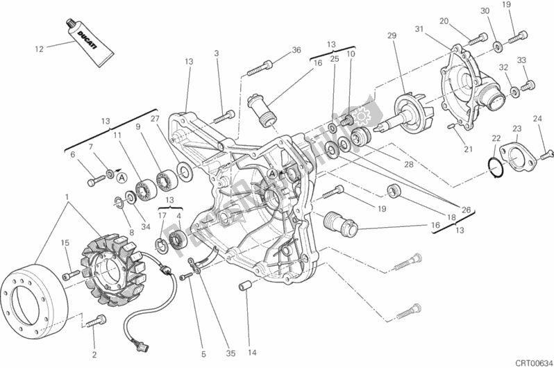 Alle onderdelen voor de Generatorafdekking - Waterpomp van de Ducati Streetfighter 848 2013