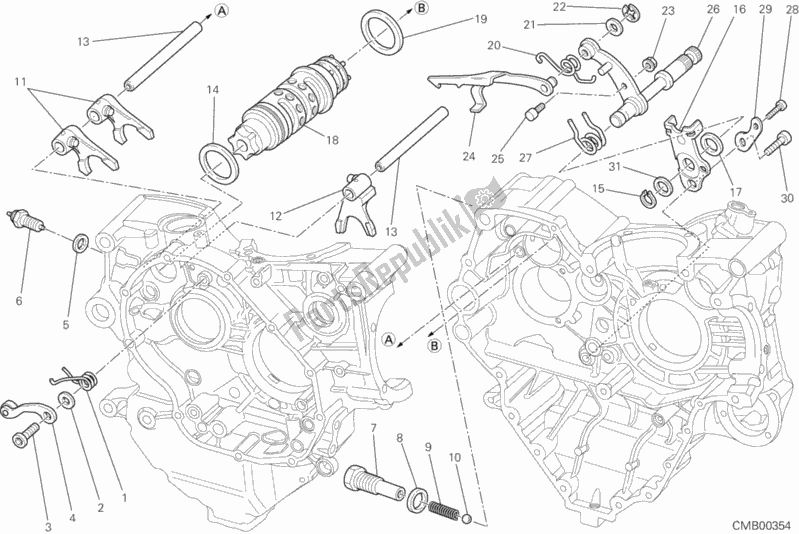 Alle onderdelen voor de Schakelnok - Vork van de Ducati Streetfighter 848 2013