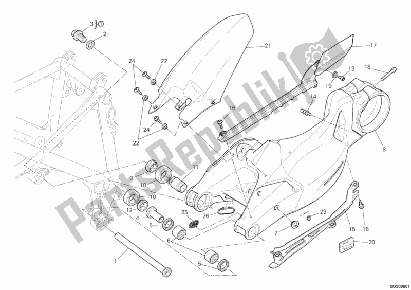 All parts for the Swing Arm of the Ducati Streetfighter 848 2013