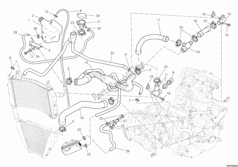 All parts for the Cooling Circuit of the Ducati Streetfighter 848 2014