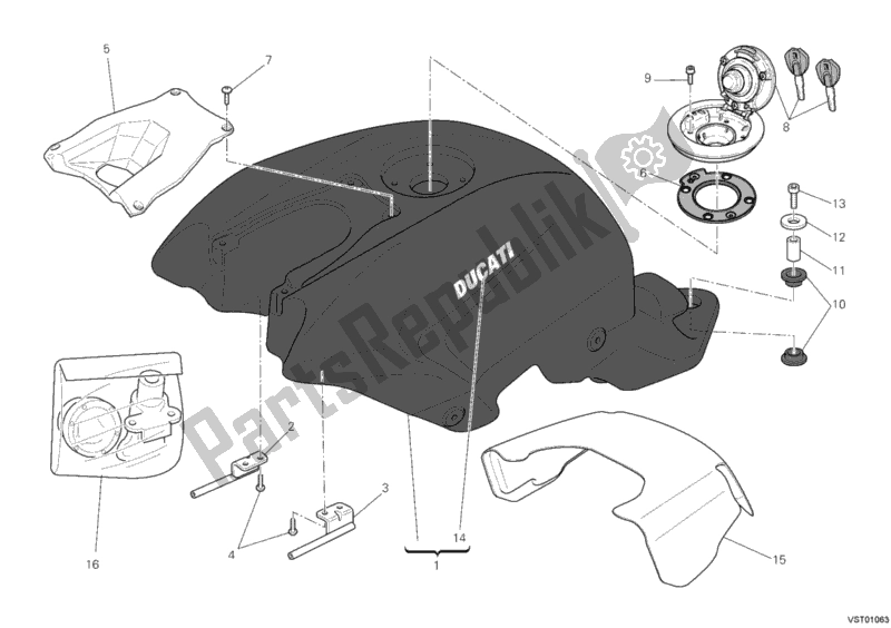 All parts for the Fuel Tank of the Ducati Streetfighter 848 2014