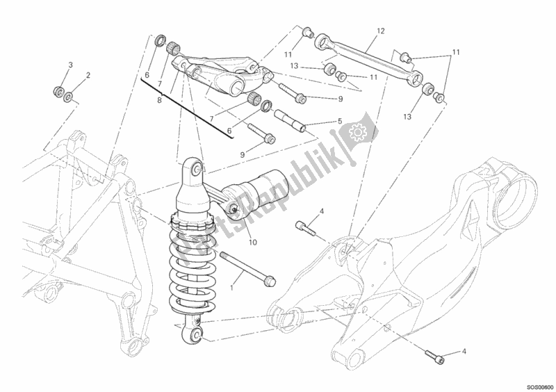 All parts for the Rear Shock Absorber of the Ducati Streetfighter 848 2014