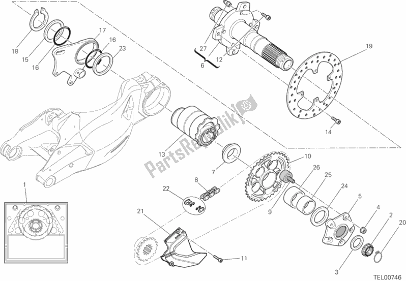 All parts for the Rear Wheel Spindle of the Ducati Streetfighter 848 2014