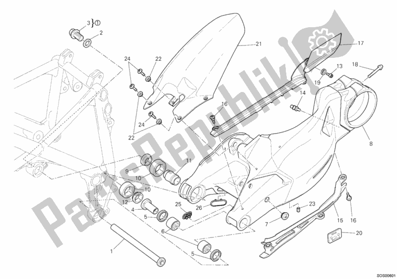 All parts for the Swing Arm of the Ducati Streetfighter 848 2014