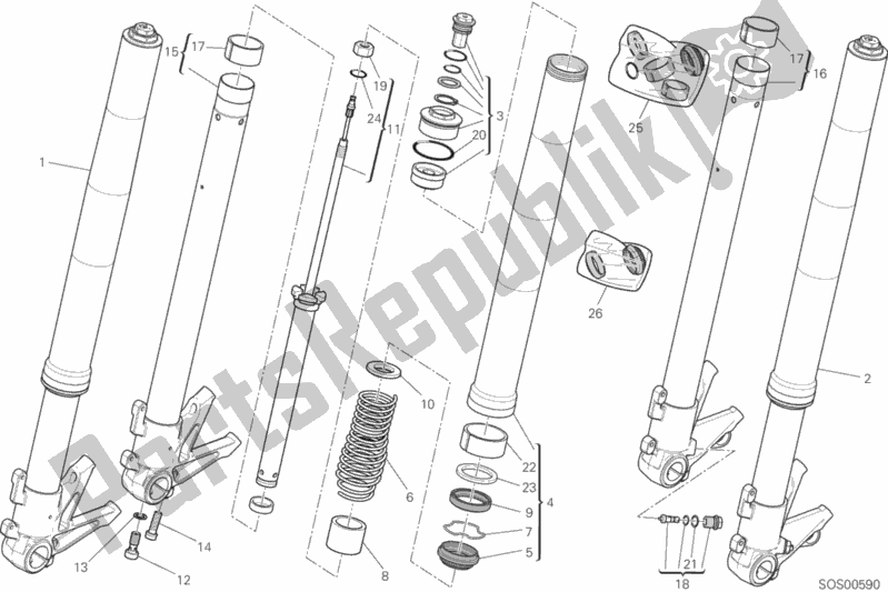 All parts for the Front Fork of the Ducati Streetfighter 848 2015