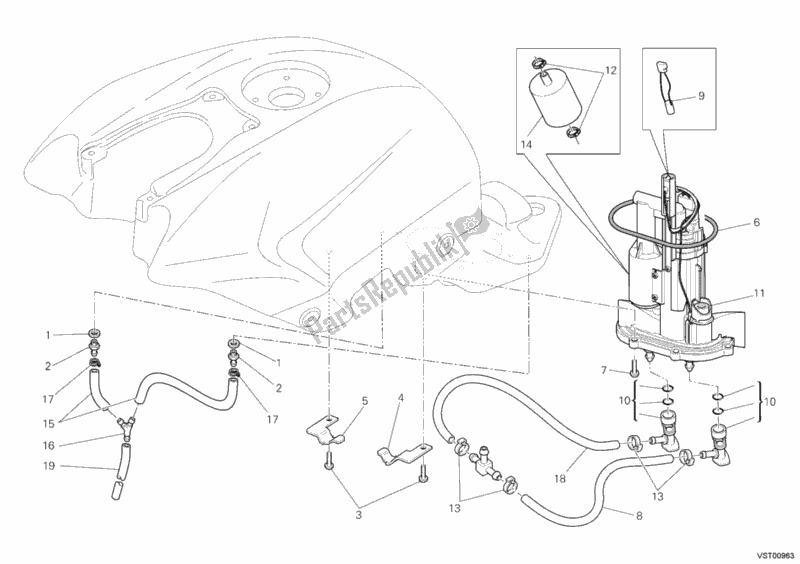 Alle onderdelen voor de Benzine Pomp van de Ducati Streetfighter 848 2015