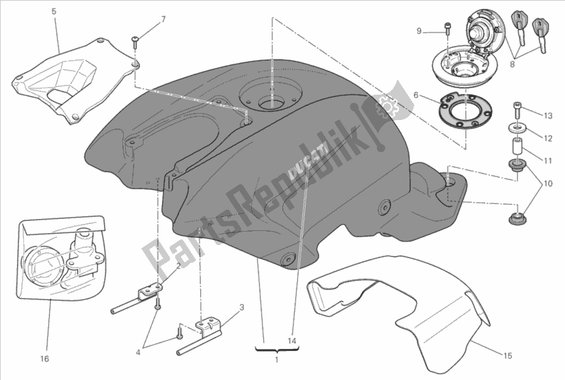 Alle onderdelen voor de Benzinetank van de Ducati Streetfighter 848 2015