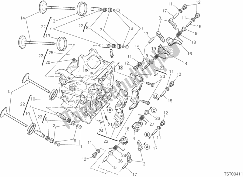 Alle onderdelen voor de Horizontale Cilinderkop van de Ducati Streetfighter 848 2015