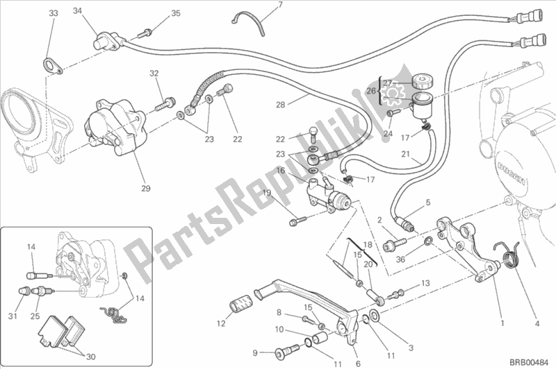 Alle onderdelen voor de Achter Remsysteem van de Ducati Streetfighter 848 2015