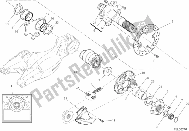 Alle onderdelen voor de Achterwiel As van de Ducati Streetfighter 848 2015