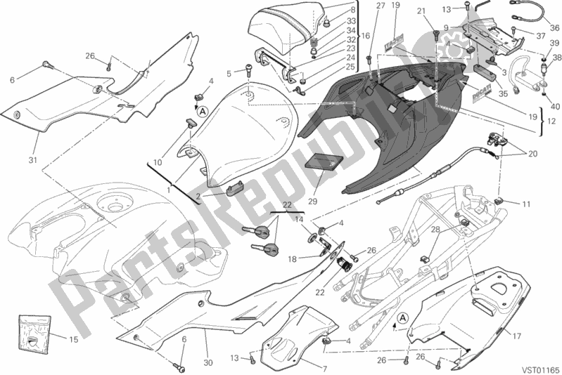 Alle onderdelen voor de Stoel van de Ducati Streetfighter 848 2015