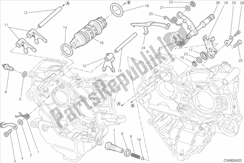 Alle onderdelen voor de Schakelnok - Vork van de Ducati Streetfighter 848 2015
