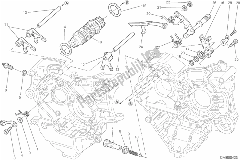 Alle onderdelen voor de Schakelnok - Vork van de Ducati Streetfighter 848 2015