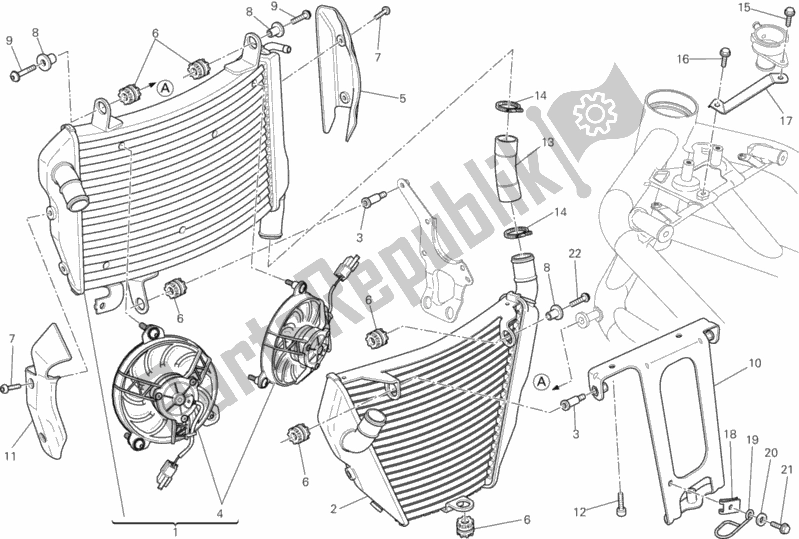 Alle onderdelen voor de Waterkoeler van de Ducati Streetfighter 848 2015