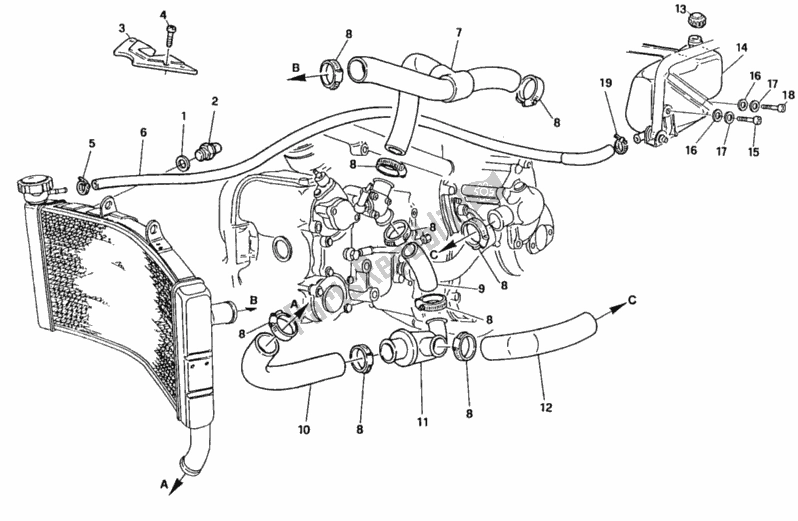 Tutte le parti per il Circuito Di Raffreddamento del Ducati Superbike 851 1992