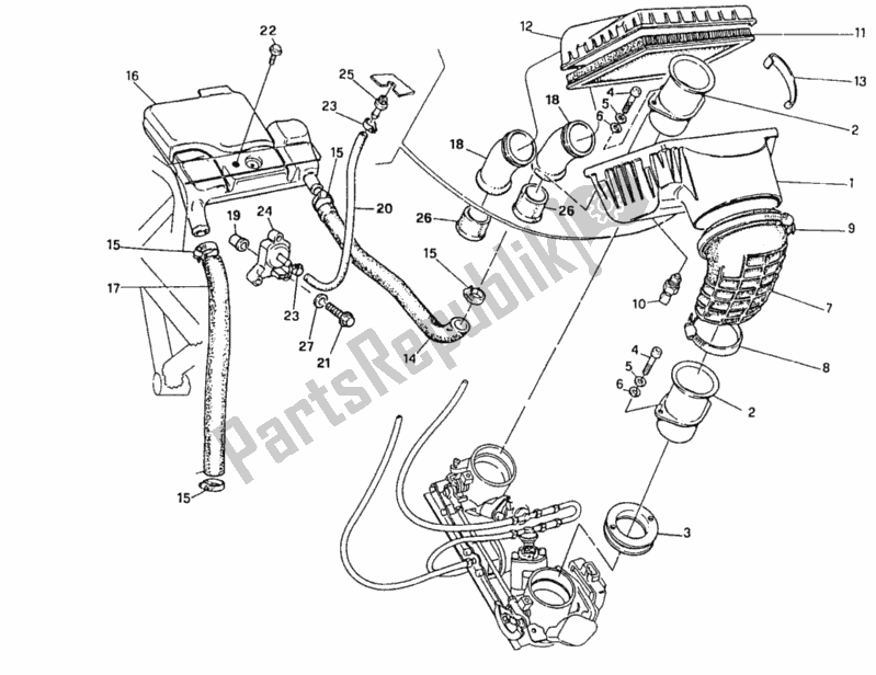 Alle onderdelen voor de Inname van de Ducati Superbike 851 1992